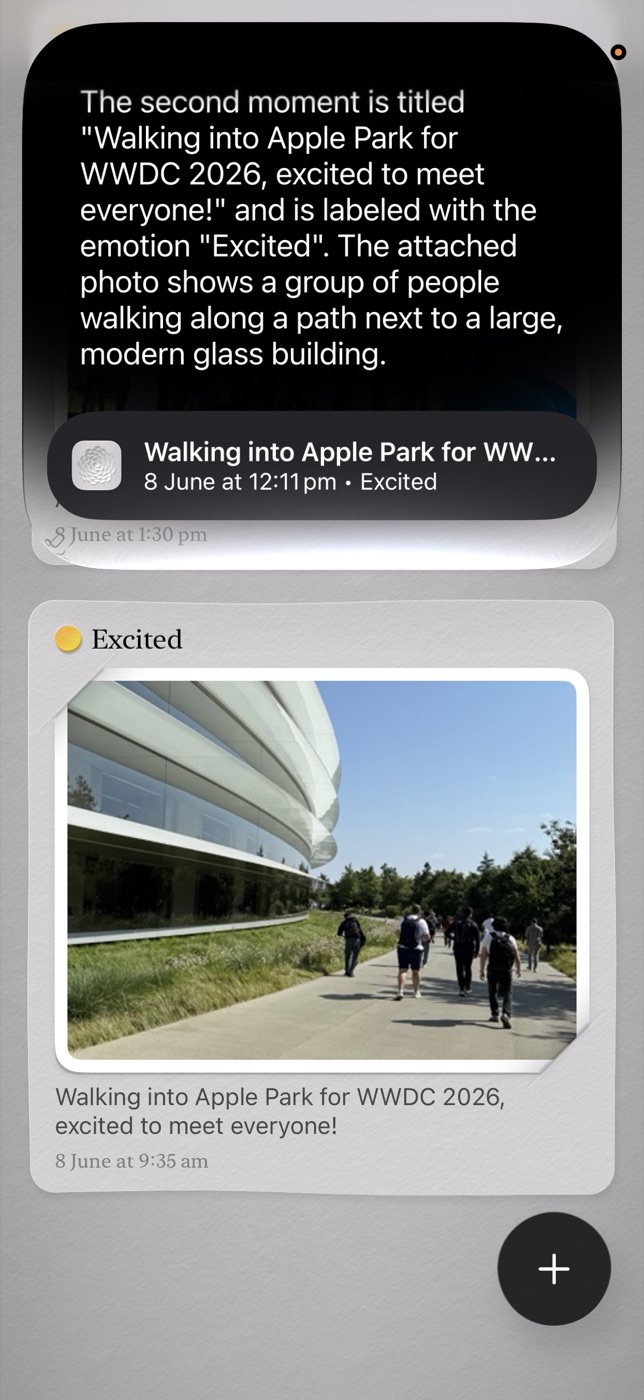 Siri describing the moment on screen in Moments